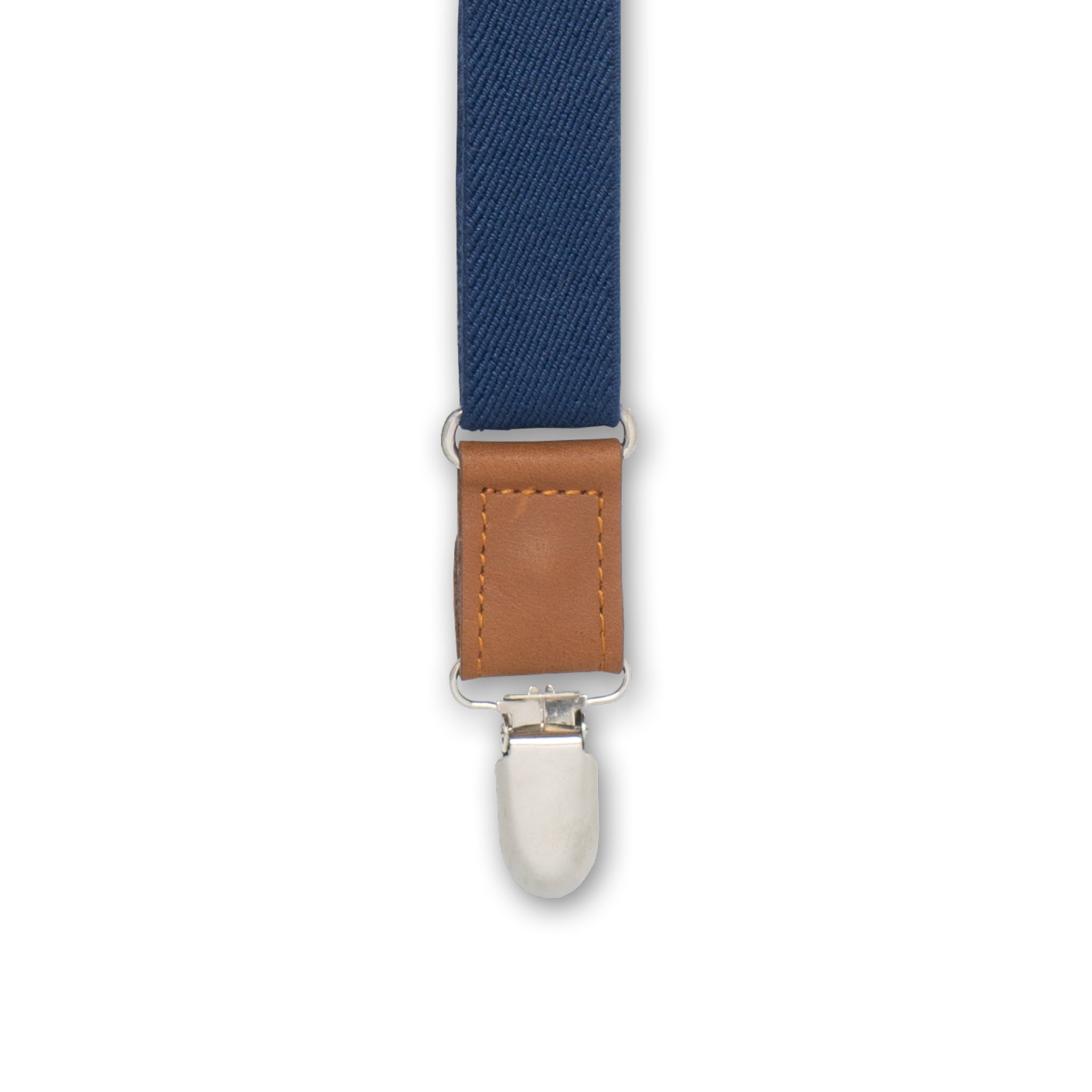 Close-up of Silver Metal Clip with Camel Brown Authentic Nubuck Connector on Wiseguy Essential Suspenders