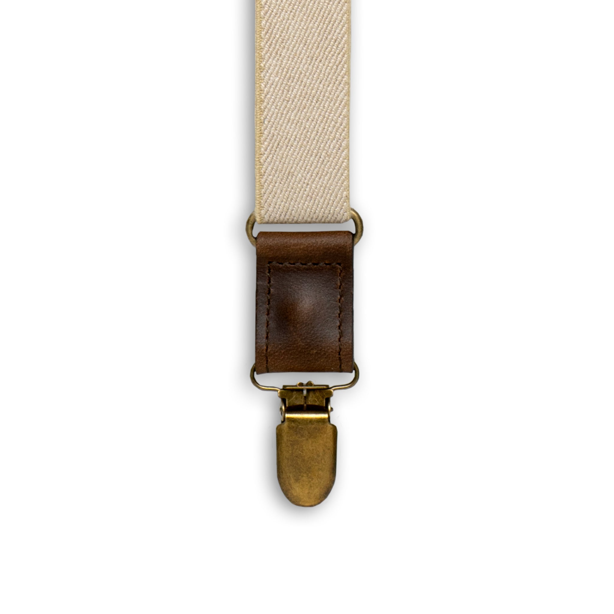 Close-up detail of Brass metal Clip on Wiseguy Crazy Horse Flex Suspenders.
