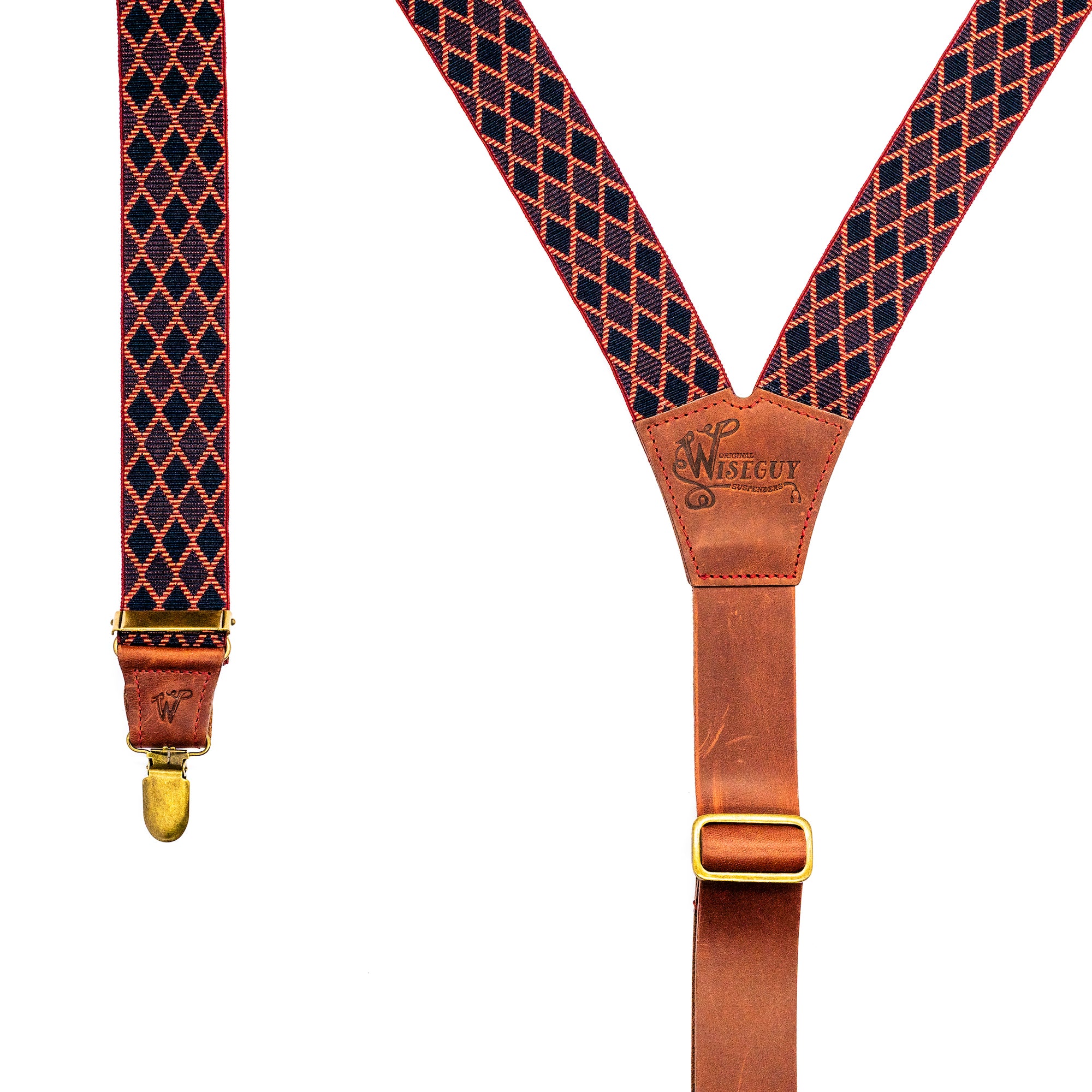 Suspenders Leather Flex Wide Oxblood Diamond