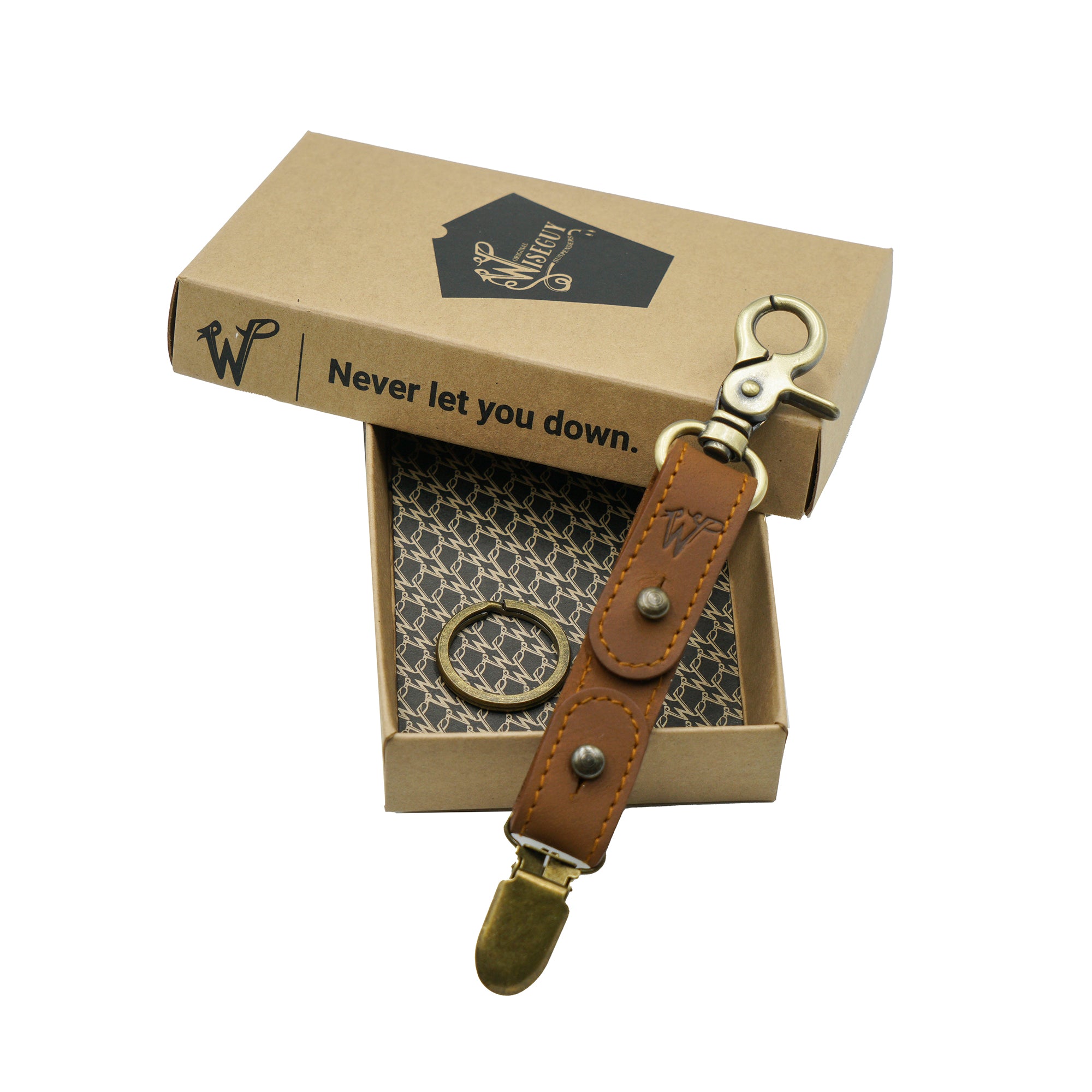 Porte-Clés / Porte-Chapeau Cuir Surpiqué Marron Camel No. A8017