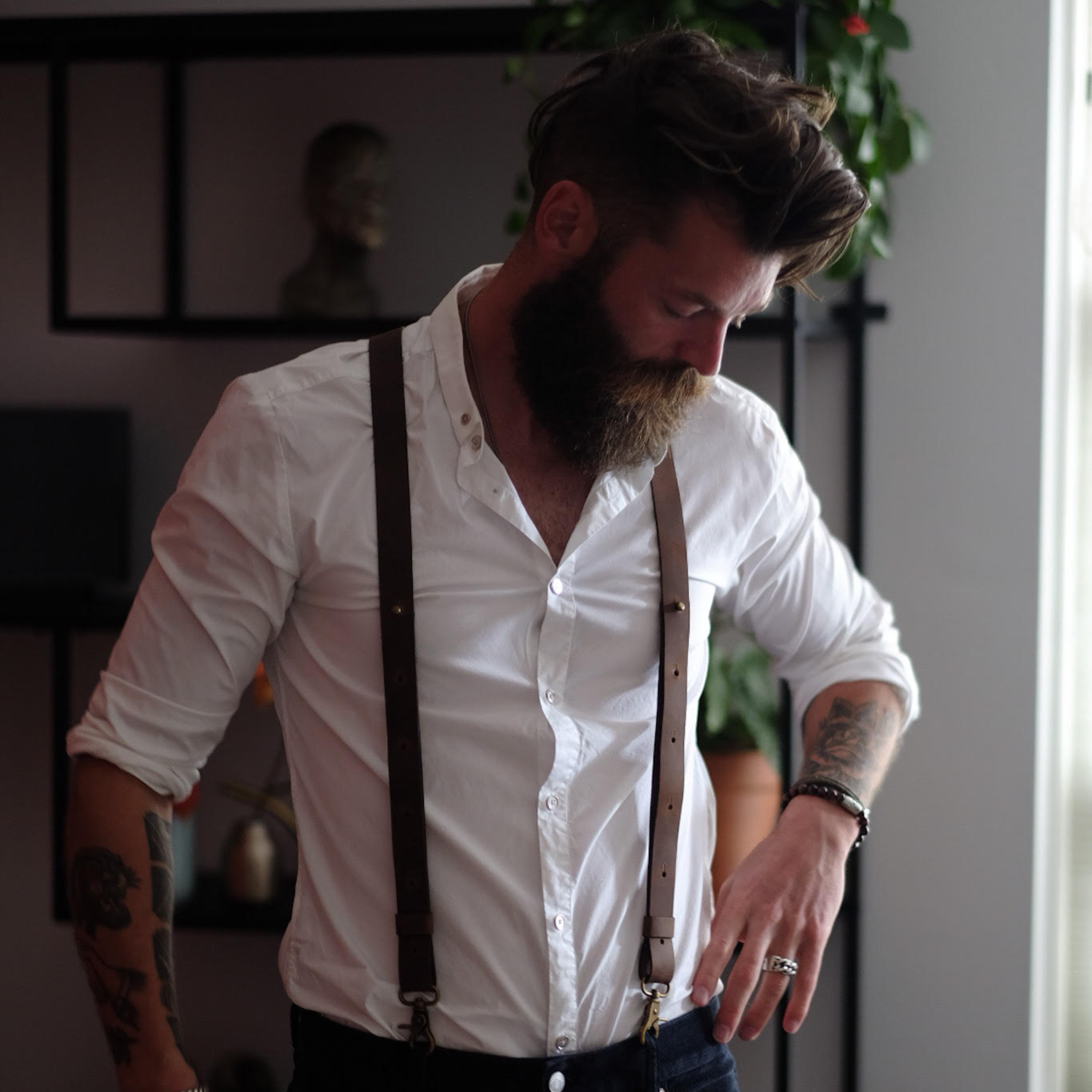 Crazy Horse Brown Slim Suspenders No. L2010