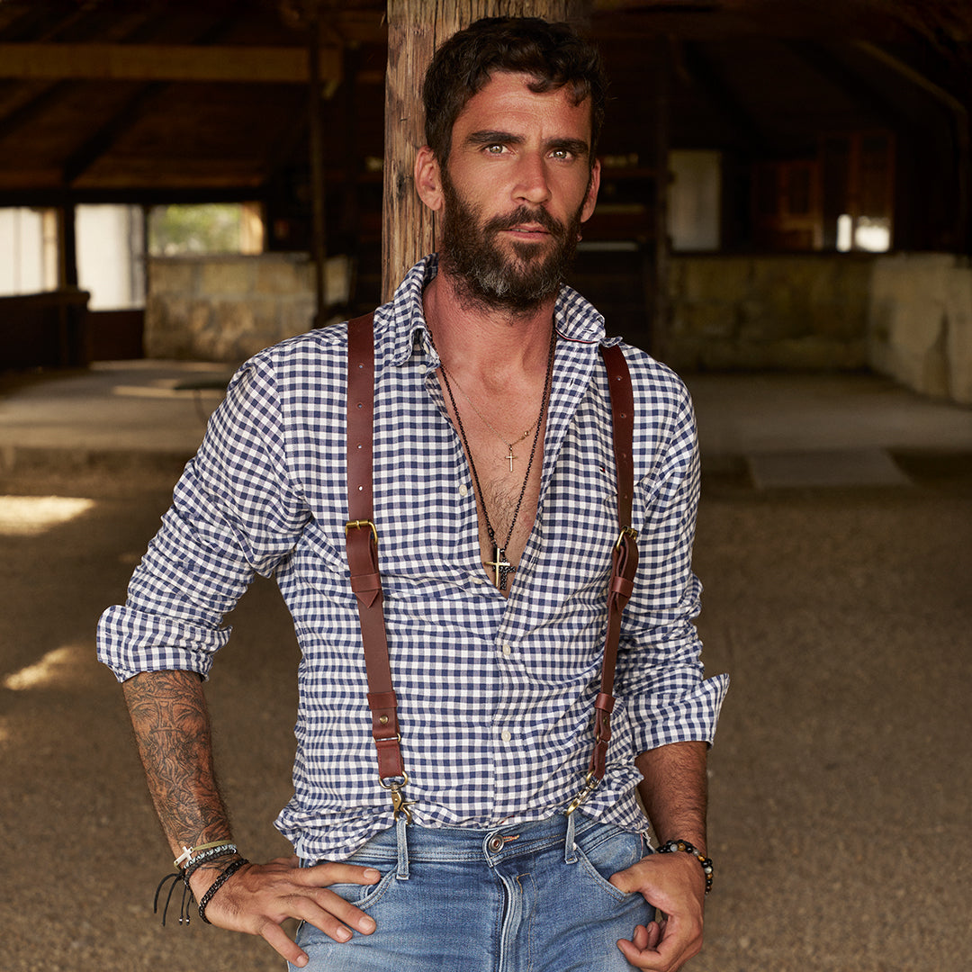 Authentic nubuck leather Burgundy Suspenders – Crazy Horse Buckle