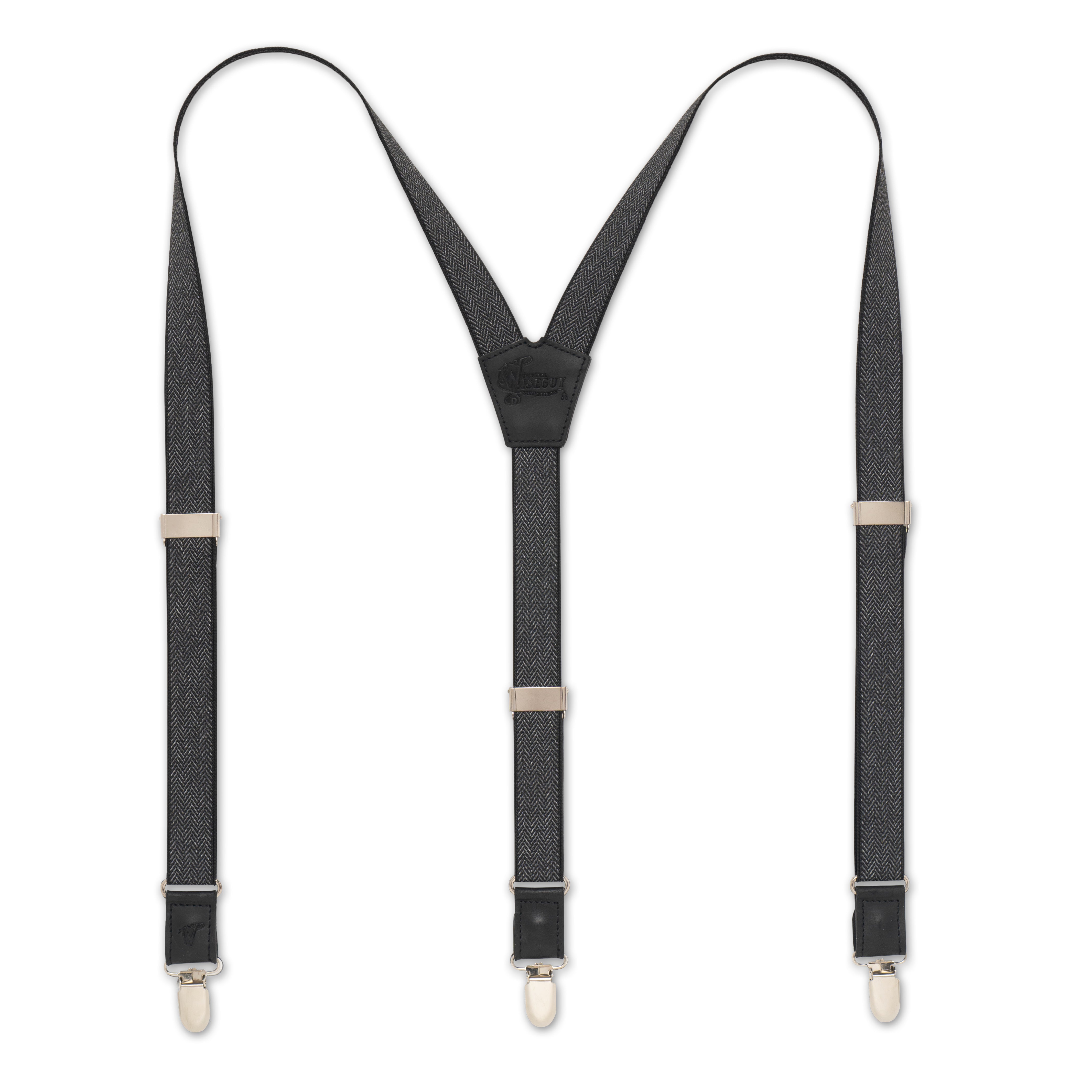 European manufactured elastic Herringbone Black Suspenders