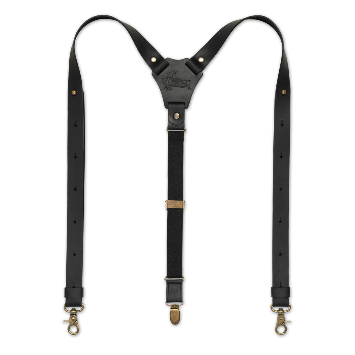 Flat lay of Dark Brown Crazy Horse Flex Suspenders with Dark brown Authentic Nubuck leather and Dark Brown European Elastic Webbing Straps, Brass Metal Hardware and Y-back design