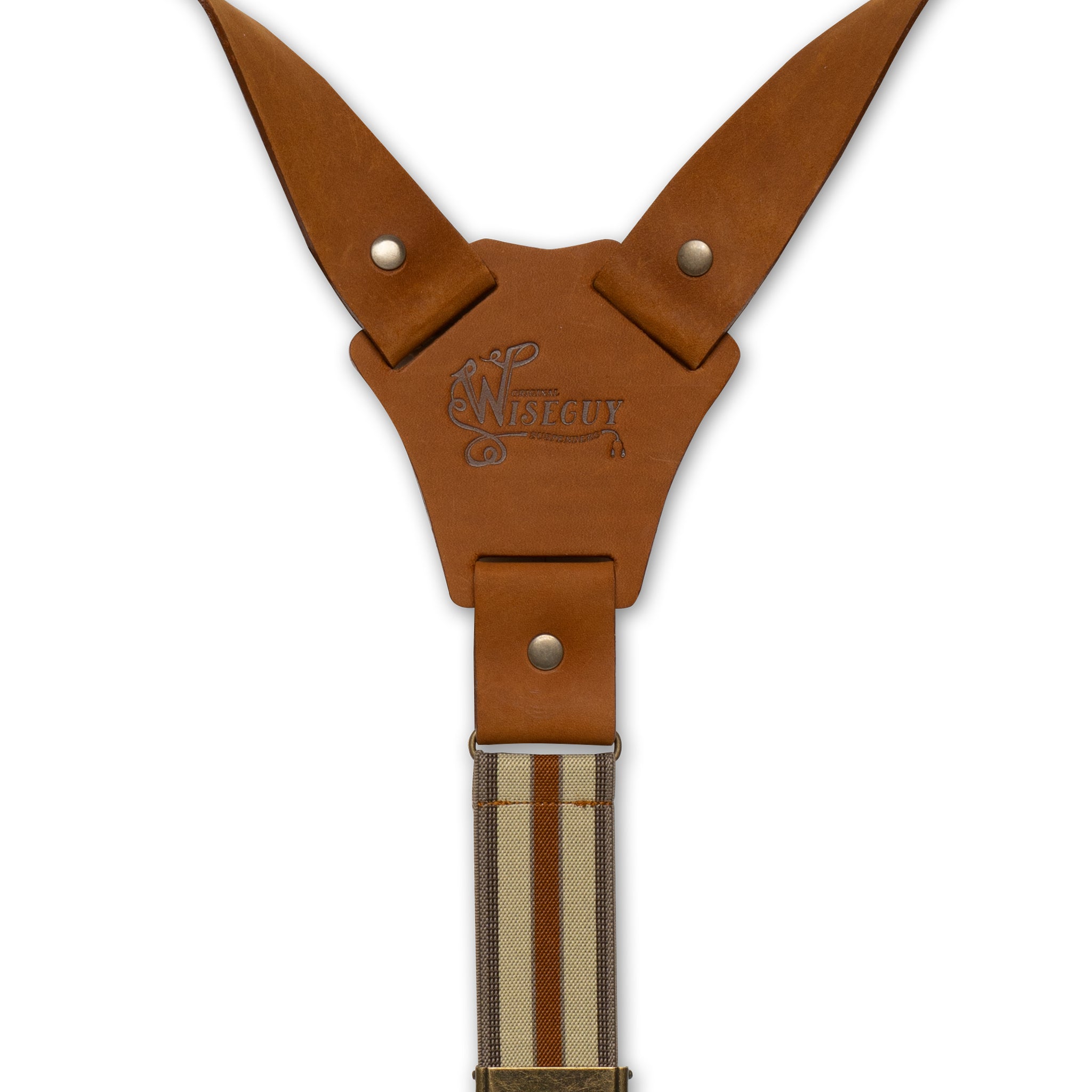 Authentic nubuck leather Camel Brown Striped Flex Suspenders