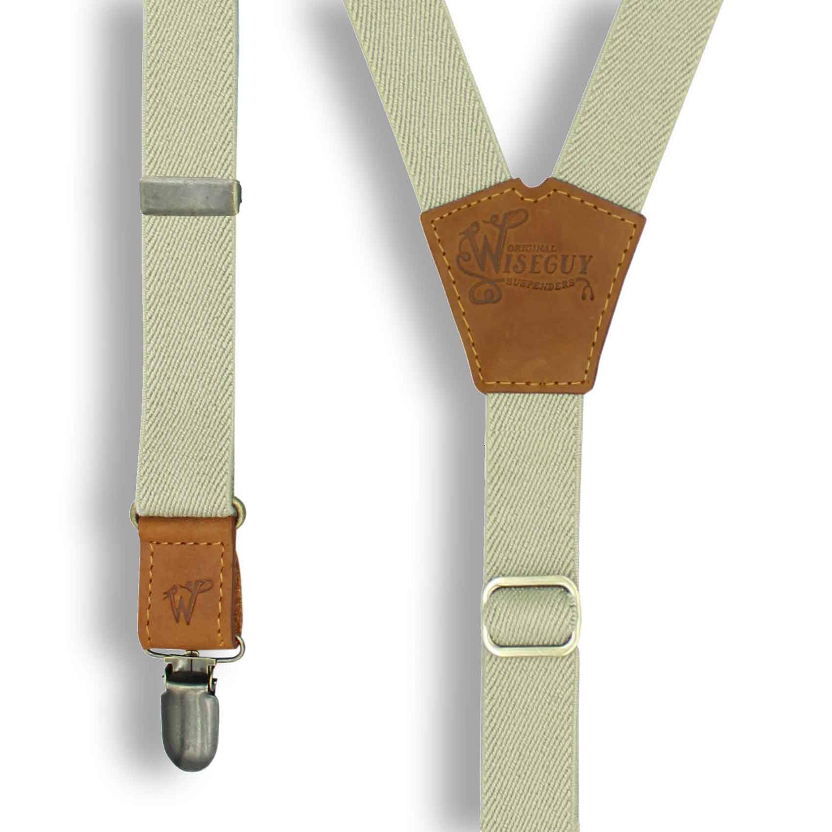 Desert Sand Formal Suspenders with Camel Brown Leather Parts 1 inch - Wiseguy Suspenders