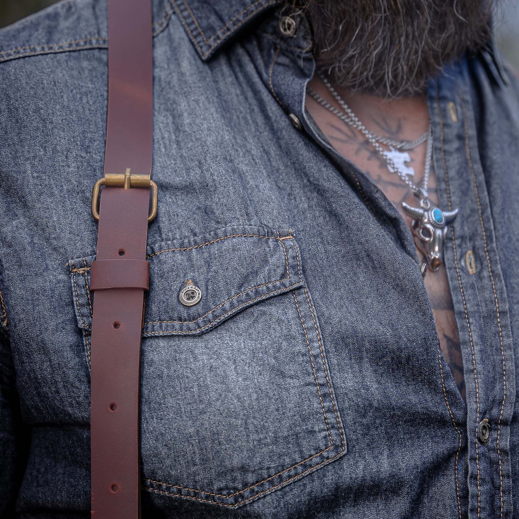 Crazy Horse Buckle Burgundy Slim Suspenders No. L2012