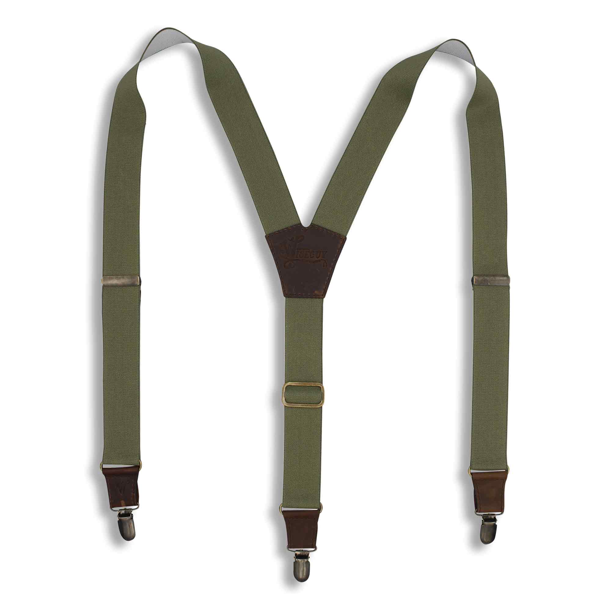 Khaki Green on Dark Brown Suspenders wide straps (1.36 inch/ 3.5 cm) - Wiseguy Suspenders