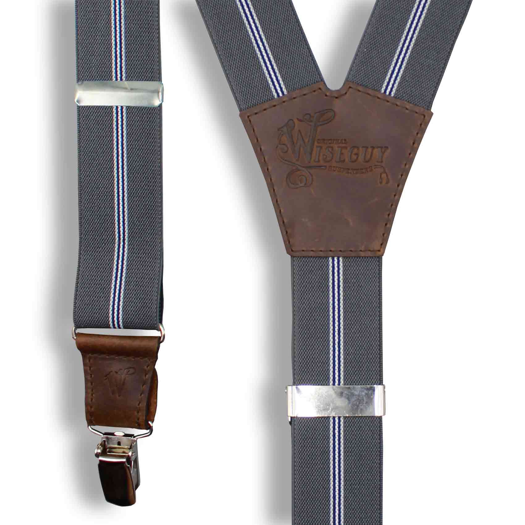 Dapper The Don Grey striped Wide Suspenders No. E5325