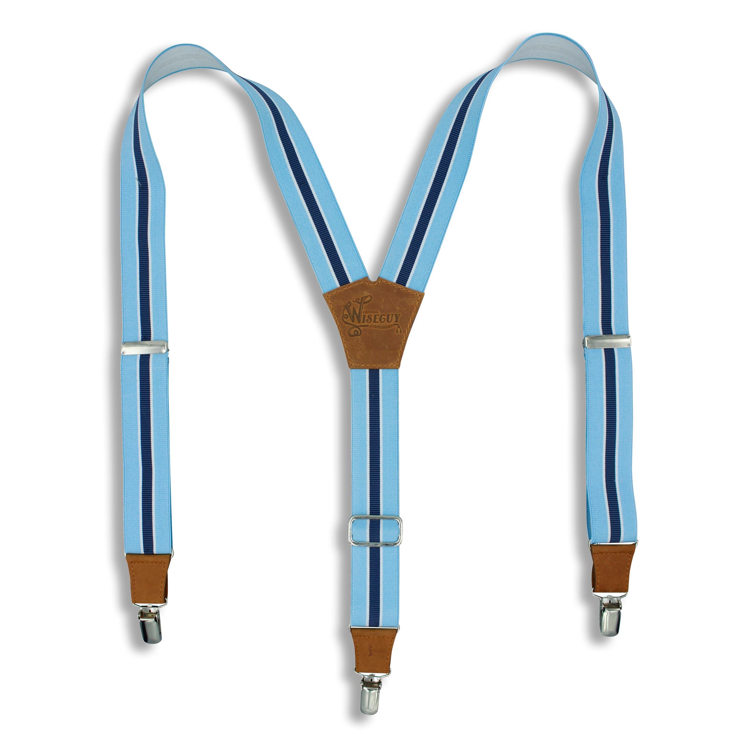 Sea in the Sky Suspenders with Aqua Jeans Blue stripe wide straps (1.36 inch/3.5 cm) - Wiseguy Suspenders
