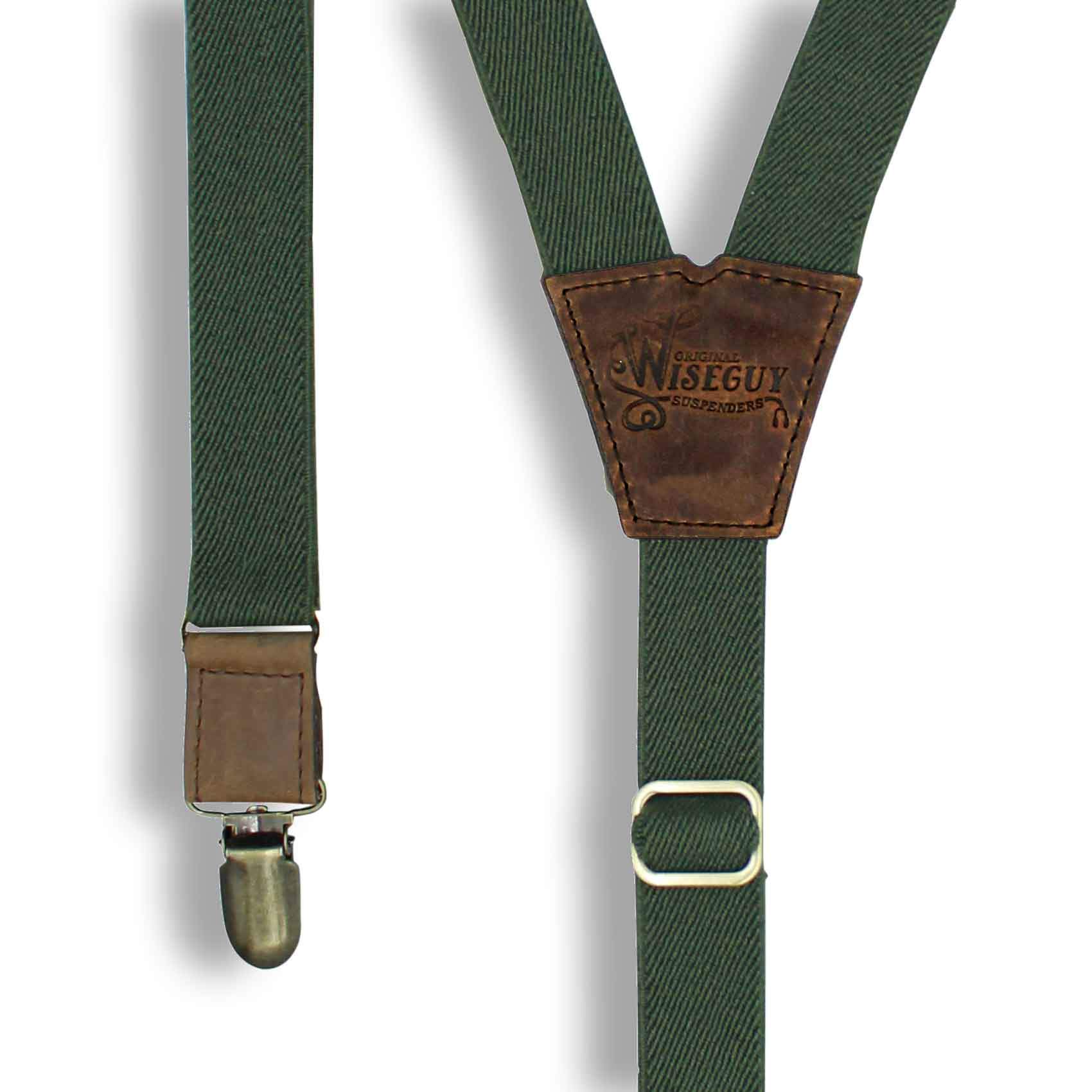 Army Green mens trouser braces suspenders 1" wide Dark Brown Leather - Wiseguy Suspenders