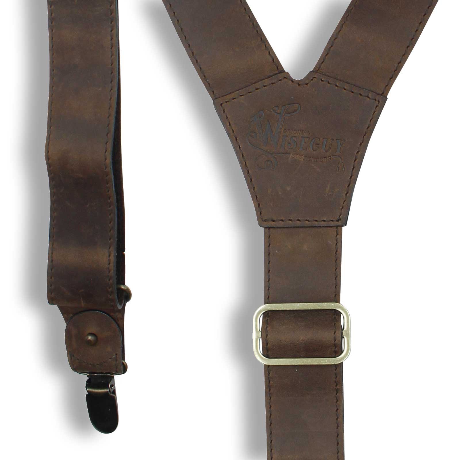 Brown Brass Clip Suspenders, 1.5-inch Wide