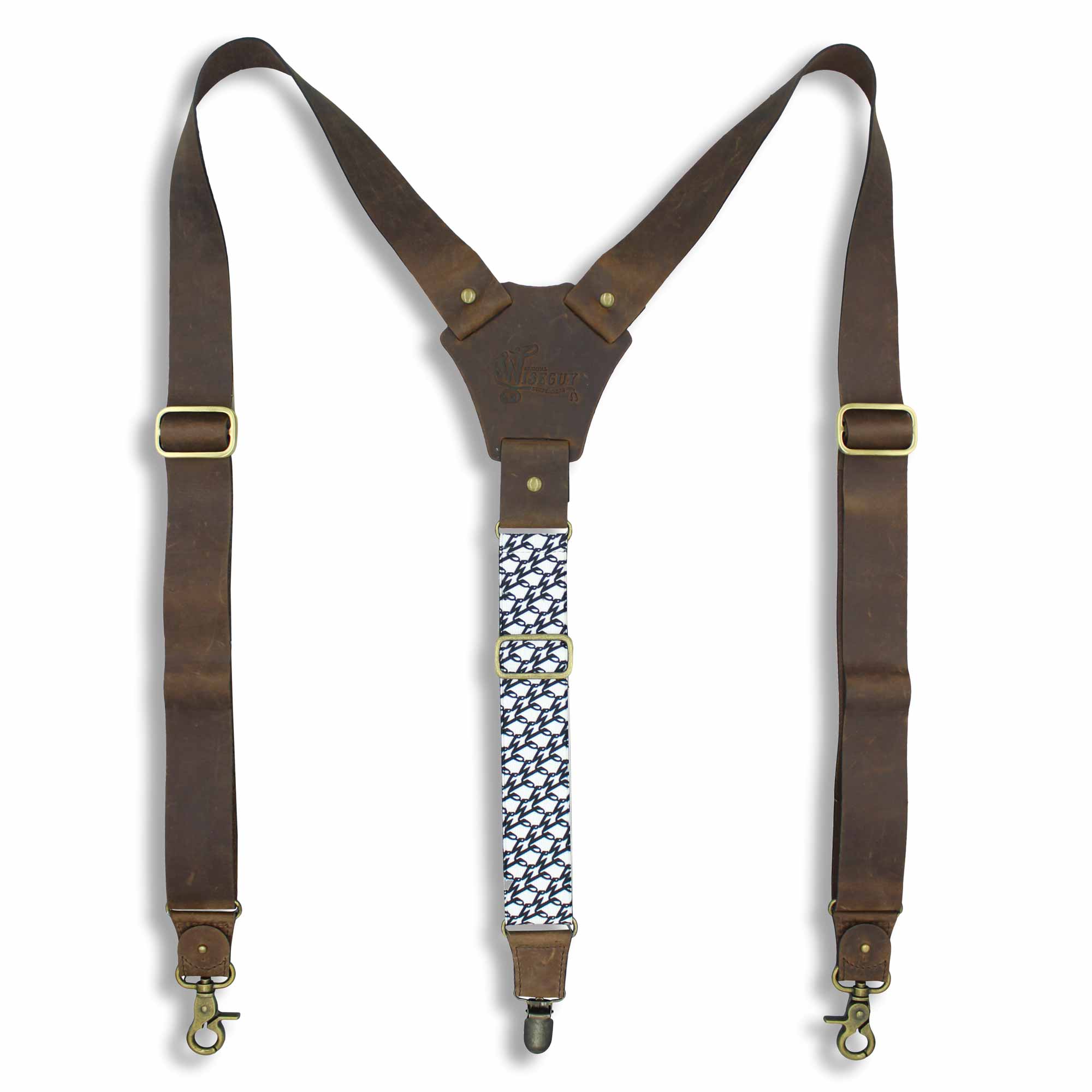 Billy the Kid Flex Brown Leather Suspenders with Elastic W Back Strap - Wiseguy Suspenders