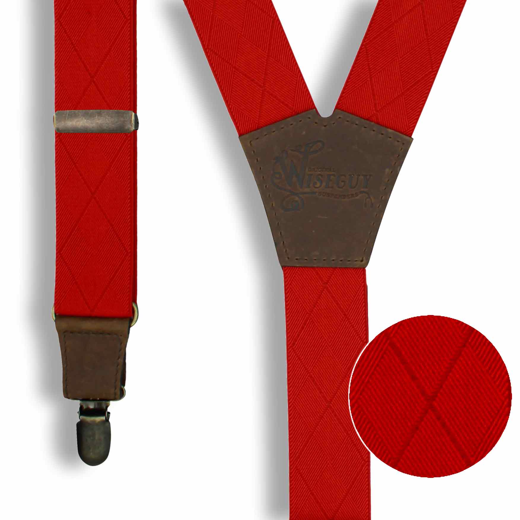 Blood Red with Checkered Woven Pattern Suspenders wide straps (1.36 inch/3.5 cm) - Wiseguy Suspenders
