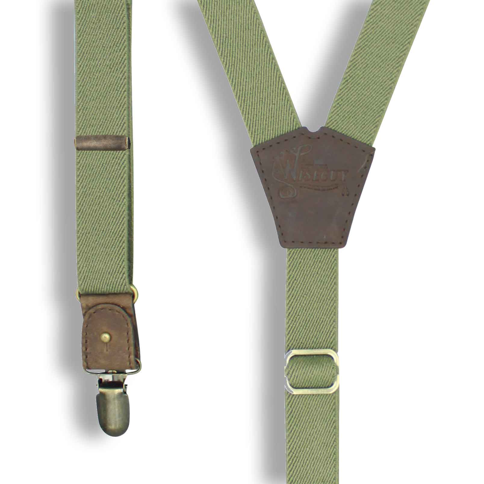 Khaki Green Suspenders slim straps (1 inch/2.54 cm) - Wiseguy Suspenders