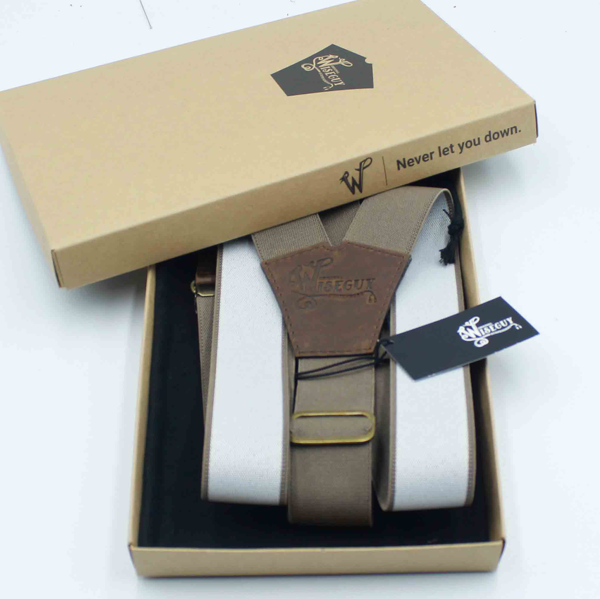 Smokey Beige on Dark Brown Suspenders wide straps (1.36 inch/ 3.5 cm) - Wiseguy Suspenders
