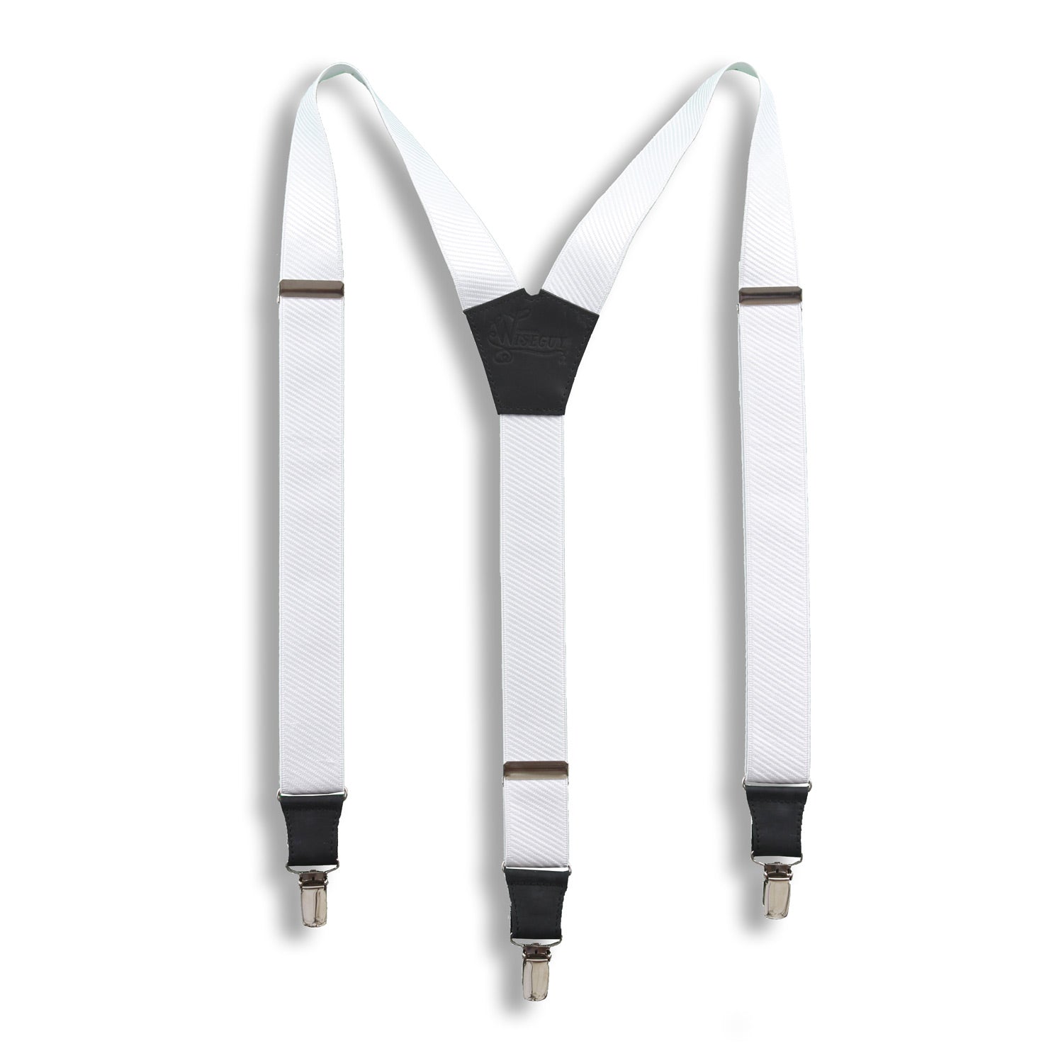 Snow White Suspenders on Black wide straps (1.36 inch/3.5 cm) - Wiseguy Suspenders