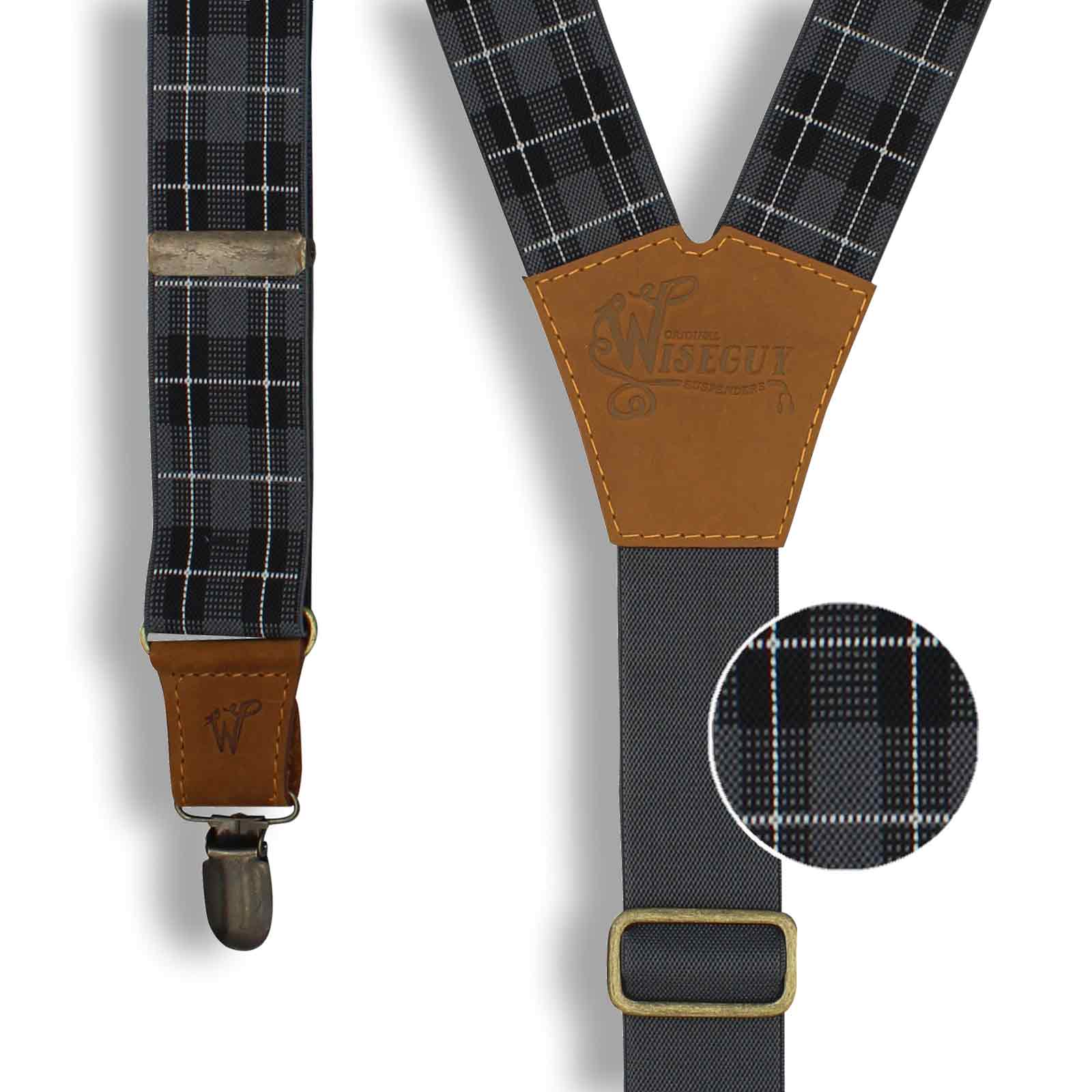 Tartan Gray-Black Wide Suspenders No. E5410